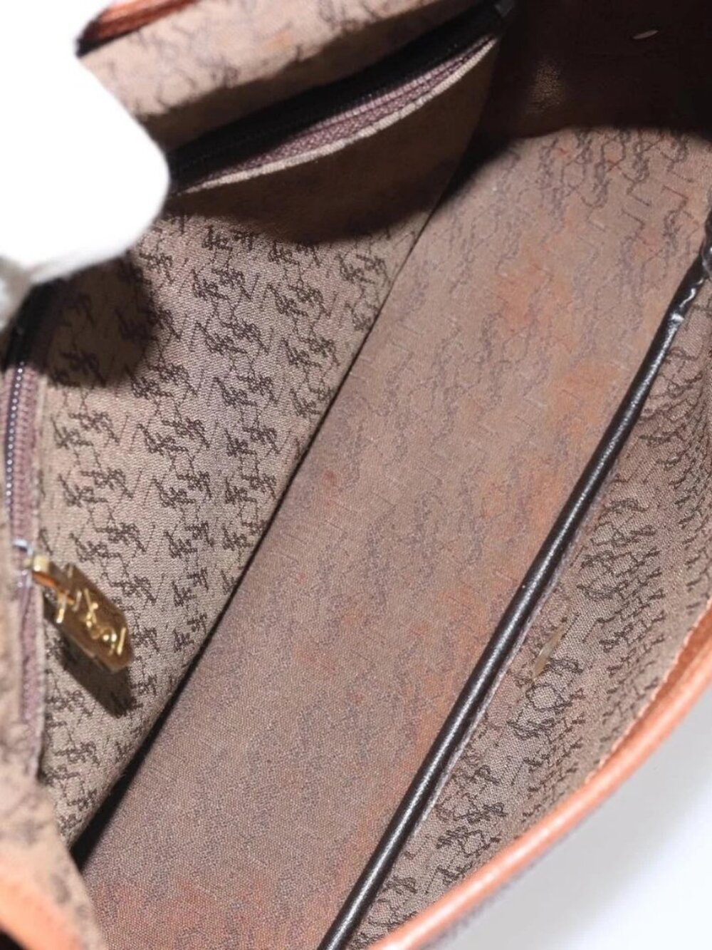 SAINT LAURENT Shoulder Bag Leather Brown Gold Auth BA9512 - Picture 10 of 16